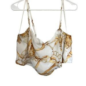Fashionnova Size 2x Zip Gold/White Crop Top